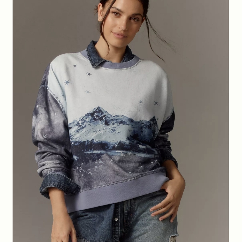 Anthropologie Pilcro Scenic Mountain Crew Neck Sweatshirt Size Large